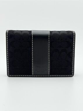Vintage Coach Black Signature Jacquard ID Card Case Leatherware Est. 1941